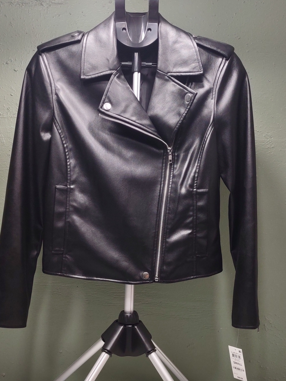 INC International Concepts Black Faux Leather Asymmetrical Moto Jacket